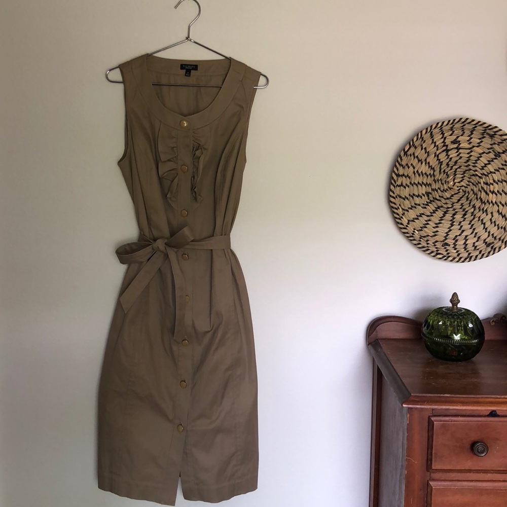 Talbots Khaki Ruffle Front Dress